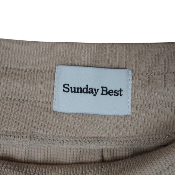 Aritzia Sunday Best Beige Ribbed Flared Knit Flare Pants‎ L - Picture 3 of 7